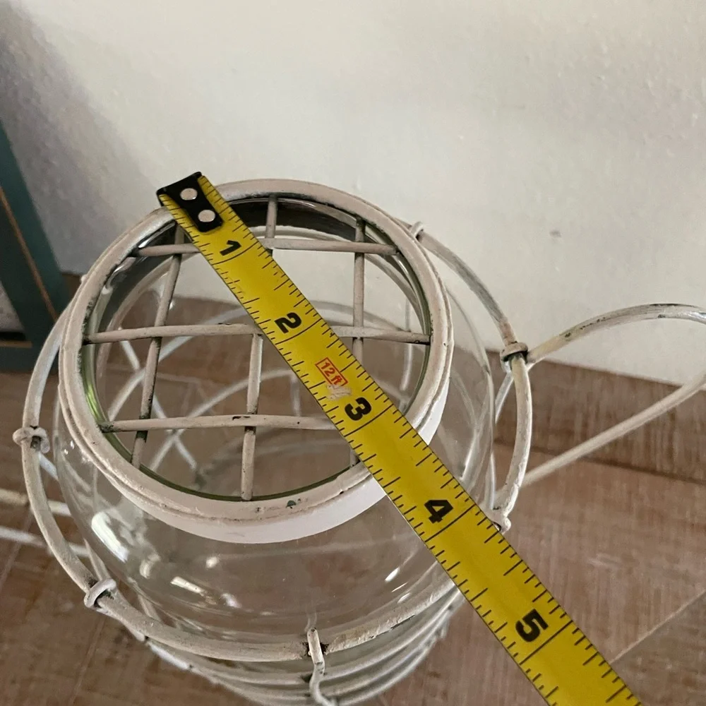 Rustic White Metal and Glass Watering Can - Picture 7 of 8